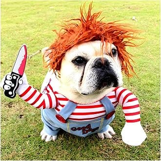 DELIFUR Dog Chucky Costume Pet Halloween Clothes Cat Cosplay Funny Party Suit Funny Dog Costume Small to Large Dog(Medium)