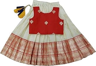 FELIZ THE DESIGNER STUDIO Baby Girl's Readymade South Indian Pattu Pavadai Lehenga Choli For Kid's
