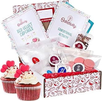 Baketivity Kids Baking Set, Meal Cooking Party Supply Kit for Teens, Real Fun Little Junior Chef Essential Kitchen Lessons, Includes Pre-Measured Ingredients (Baketivity Kit, Red Velvet)