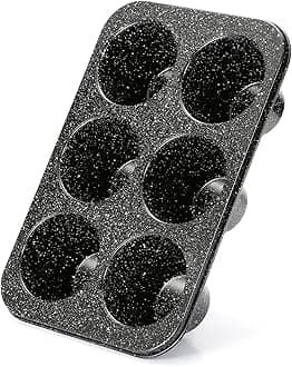 Monfish Jumbo muffin pan 6 Cup, deep muffin pan extra large cupcake tin black granite finish carbon steel baking pan 3.5dia x3 inch cup