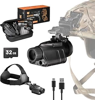 Night Vision Monocular - Nightfox Prowl Night Vision Goggles, Head or Helmet Mounted, 1x Magnification NVG, 1080p Video Recording, Stealth Infrared 940nm IR, Digital NODs for Airsoft, Night Walking