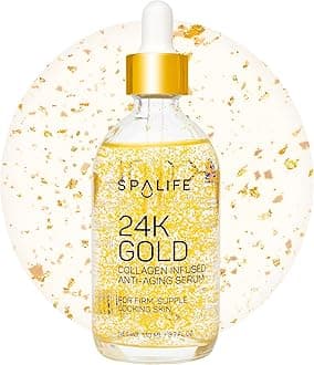 SpaLife Beauty 24k Gold Anti Aging Serum | Korean Deep Collagen Serum for Face with Real Gold Flakes | Hydrating & Firming Treatment for a Youthful Look | 3.7 Fl. Oz.