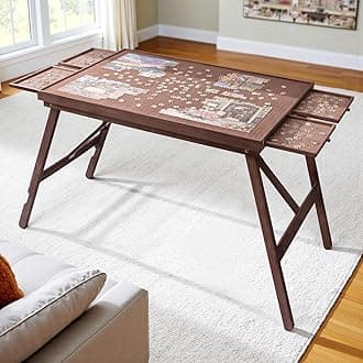 TEAKMAMA 27.6" H Tall Puzzle Board 1500 Piece Puzzle Table with Legs, 4 Drawers, 34.3" W x 26.5" D Large Wood Folding Jigsaw Puzzle Board with Cover for Adults, Chocolate Brown