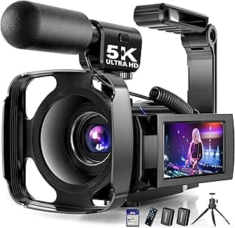 - 5K Video Camera Camcorder, UHD 64MP Vlogging Camera for YouTube with 3" 270° Rotatable Touch Screen, Digital Camera with IR Night Vision, 16X Zoom/WiFi/Webcam/HD/32GB Card/2 Batteries/Microphone