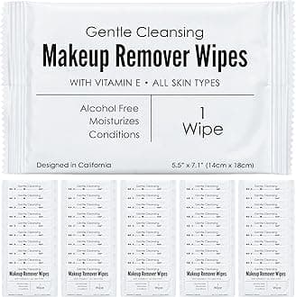 World Amenities - Makeup Remover Wipes - Alcohol Free - Vitamin E Face Wipes for Sensitive Skin Comfort - Individually Wrapped - Travel Friendly Facial Cleansing Wipes - 50 Count