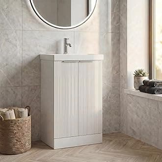 Fluted 500mm Bathroom Vanity Unit Ceramic Wash Sink, Cloakroom Storage Furniture Under Basin Cabinet Floorstanding Cupboard, Matt White