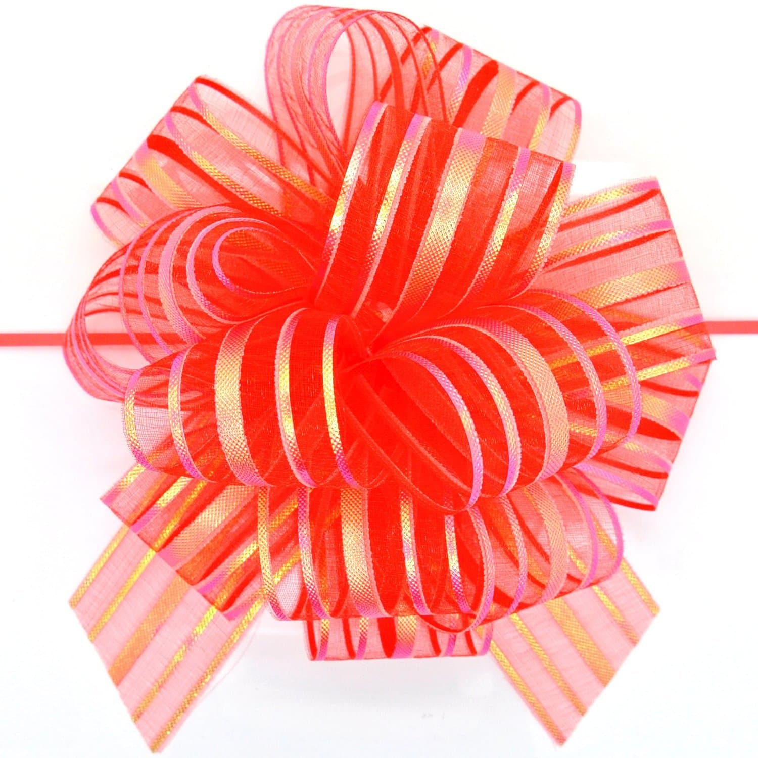 Organza Pull Bow RED Large 6" Pom Pom Pull Bow