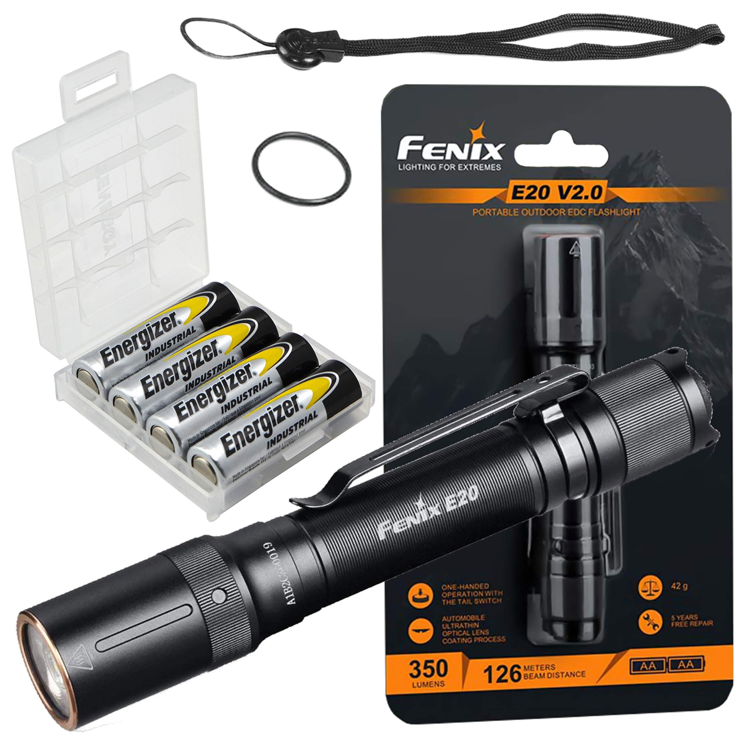 E20 V2.0 350 Lumens Flashlight with 4 Extra AA Batteries and a Lightjunction Battery Case