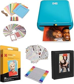 Step Instant Color Photo Printer with Bluetooth/NFC, ZINK Technology & Kodak App for iOS & Android (Blue) Starter Bundle