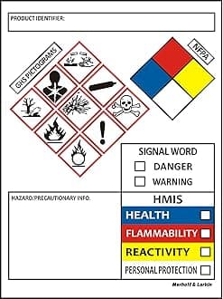 SDS OSHA Data Labels for Chemical Safety 4 x 3 Inches | Roll of 100 MSDS Stickers with GHS Pictograms & Perforated Edges for Easy Separating | HMIS & Hazard Compliant | Secondary Containers
