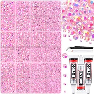 30000Pcs Resin Light Pink AB Rhinestones for Bedazzling Crafting with b7000 Jewelry Glue, Bulk Flatback Gems Bedazzler Kit for Crafts Clothes Shoes Fabric Nail Diamond Art, Assorted Size 2/3/4/5/6mm