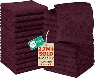 Utopia Towels 24 Pack Cotton Washcloths Set - 100% Ring Spun Cotton, Premium Quality Flannel Face Cloths, Highly Absorbent and Soft Feel Fingertip Towels (Burgundy)