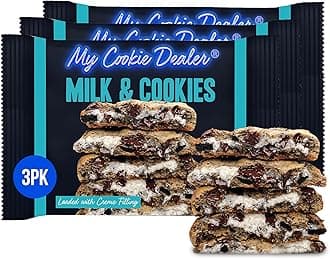 Soft Baked Cookies, Milk & Cookies (3-Pack, 4oz Cookie) - Cookie Batter with Chocolate Chips & Chunks, filled with Vanilla Creme - Individually Wrapped Travel Snacks