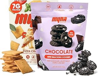 Myna Snacks Variety Pack - Midnight Mini Snacking Cookies and Pizza Crackers - Gluten and Dairy Free Snack - Healthy Dessert - Sweet and Savory Snack Bites 7oz (Pack of Two- 4oz Cookies, 3oz Crackers)