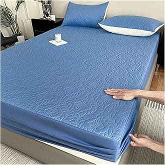 Waterproof Quilted Mattress Protector Breathable Bed Linen Mattress Cover No Pillowcase for Bedroom(Blue,180x220x30cm)