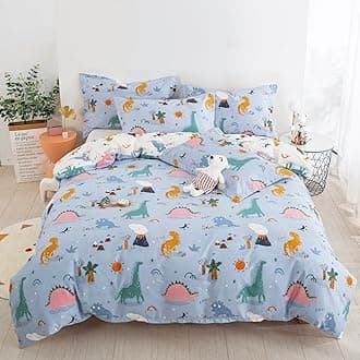 DJY Dinosaur Duvet Cover Set Queen, 100% Cotton Blue White Reversible Kids Bedding Set for Boys Girls, 3 Pieces Ultra Soft Breathable Comforter Cover Set (1 Duvet Cover+2 Pillowcases)