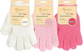 Evridwear Exfoliating Glove Shower Gloves Exfoliate Dead Skin for Dry Sensitive Skin No Irritation with Hanging Loop (3 Exfoliation Level Mixed- 3 Pairs)