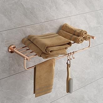 USF 24 Inch Towel Rack for Bathroom, 304 Stainless Steel Round Towel Holder with Hooks, Compact Utility Storage, PVD Rose Gold Finish, 25 Years Warranty, Pack of 1 - Puma