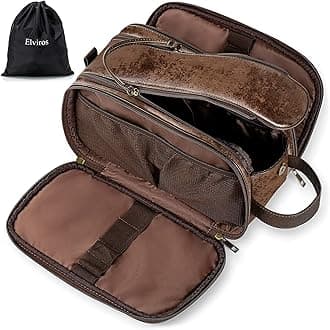 Elviros Toiletry Bag for Men, Large Travel Shaving Dopp Kit Water-resistant Bathroom Toiletries Organizer PU Leather Cosmetic Bags, Dark Coffee, Medium (Pack of 1), Toiletry Bag