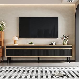 BTM TV Table, TV Stand Cabinet with 4 Doors and Fine Texture, Black and Wood Color, 170x38x47cm