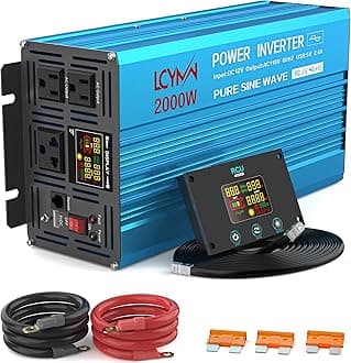 2000 Watt Inverter Pure Sine Wave DC 12V to 110V AC Power Inverters with 3 AC Charger Outlets, Car Inverter Solar Power Inverters for Vehicles Home with LCD Display and 2.4A USB Charging Ports