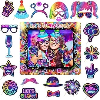 POPOYU Glow Neon Party Inflatable Photo Booth with 25Pcs Photo Booth Props Selfie Picture Frame for Let's Glow Party,Kids Party Game Accessories,Giant Props Frame Celebration Blow Up Party Props