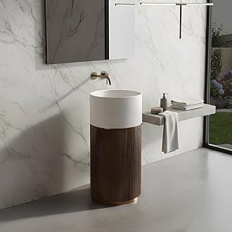 Plantex Pedestal Matt Wash Basin/Acrylic Resin & Quartz Free Standing Wash Basin/Round Basin for Bathroom/Home/Office/Restaurant- (10056, Beige & Brown)