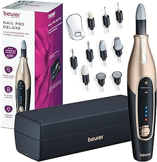 Beurer MP 84 Special Edition Manicure Pedicure Set Electric Nail File with Battery 10 Tips LED Light with Storage Case up to 4400 RPM Nail Cutter for Hand and Foot Care Black