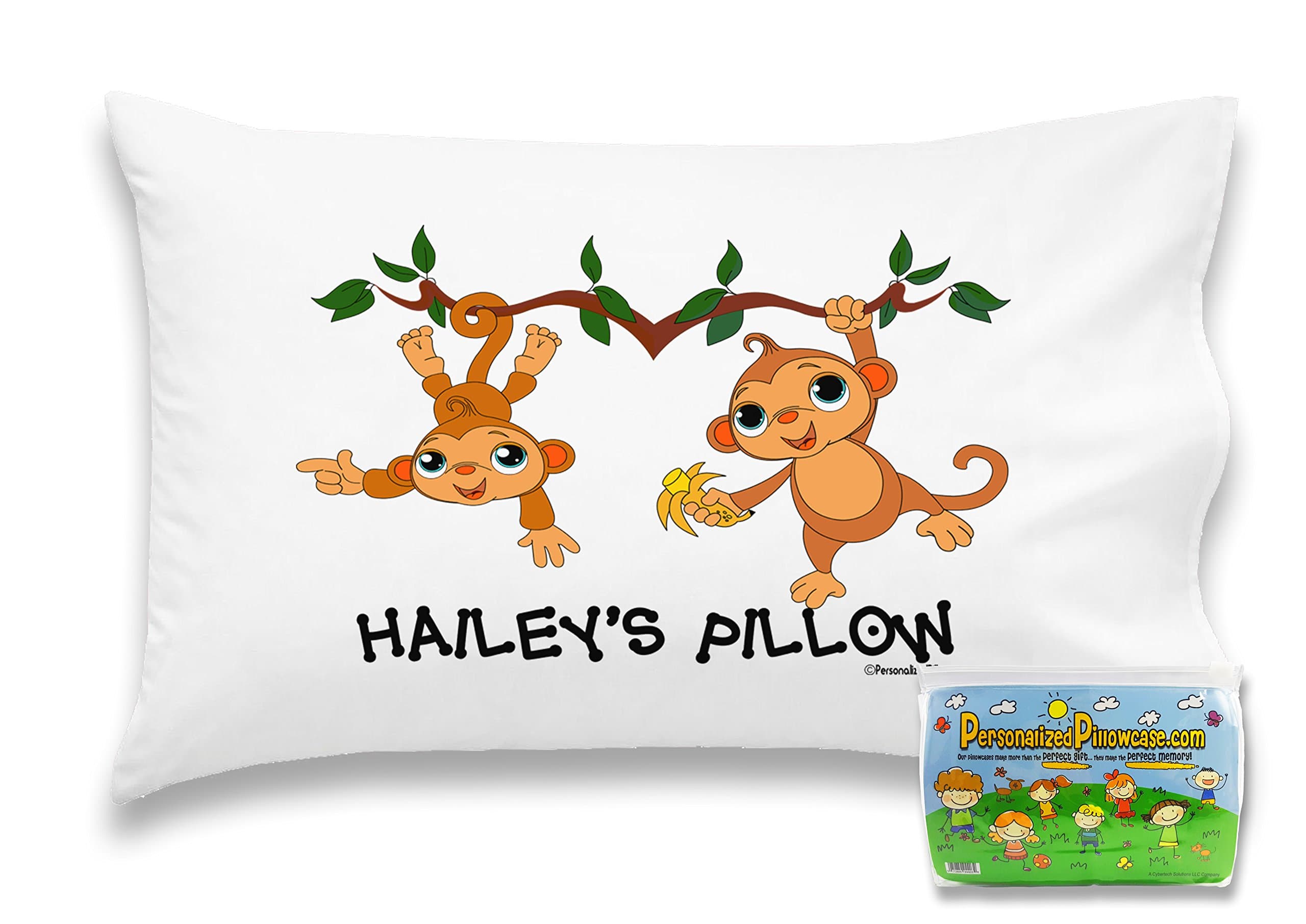 Customizable, "2 Monkeys In A Tree" Pillowcase. Personalized With Your Child's Name - Perfect Gift For Boys And Girls Of All Ages! (Toddler 14"X21")