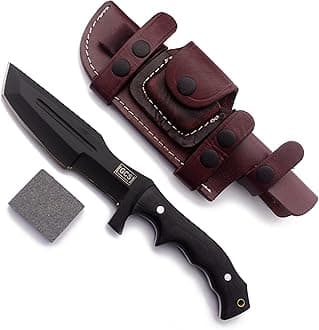GCS Handmade D2 steel Hunting Knife G10 Handle Fixed Blade Knife Right Hand Scout Carry Buffalo leather Sheath and Sharpening Stone for Hunting Camping Survival and EDC