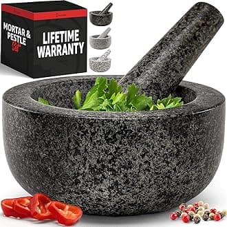 Priority Chef Heavy Duty Mortar and Pestle Set, 1.5 Cup, 100% Granite, Non Slip Base, Make Fresh Guacamole, Salsa, Pesto, Stone Grinder Bowl, Herb Crusher, Spice Grinder, 5.5 Inch - Black