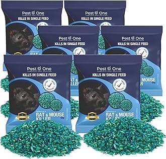 Rat & Mouse Poison Bait Grains - Maximum Strength Rodent Control, Single Feed Kill - All-Weather Brodifacoum 0.0025%, 300g (6 x 50g) - Fast Action, Effective for Mice & Rats, Indoor & Outdoor Use