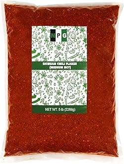 NPG Authentic Sichuan Chili Flakes 5 LB Bulk, Medium Hot, Szechuan Crushed Red Pepper Flakes Bulk, Essential Spice Seasoning for Making Kimchi, Chili Oil, Stir-fry, Pizza, Salads, and Tacos