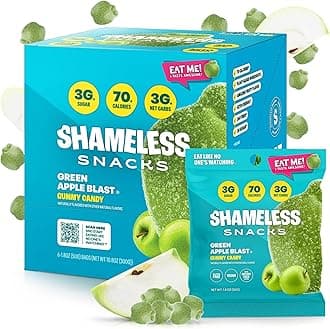 Shameless Snacks - Healthy Low Calorie Snacks, Low Carb Keto Gummies (Gluten Free Candy) - 6 Pack Green Apple Blast