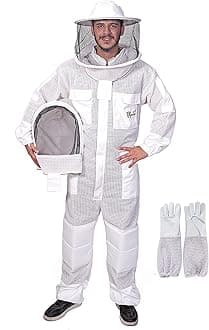3-Layer Ultra Ventilated Bee Suit for Men & Women – Premium Beekeeping Suit with Bee Gloves & Two Detachable Beekeeping Veils (White 4XL)