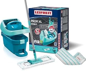 Floor Cleaning Profi XL Mop and Bucket Set – 42 cm Microfibre Mop for Large Floors with 360° Joint, Foot-Pedal Wringing System, Heavy Duty 8 L Bucket, Easy Moist or Wet Cleaning, Turquoise