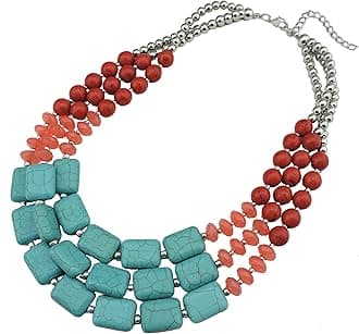 Bocar Personalized Big Statement Turquoise Chunky Necklace for Women Gifts