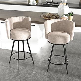 HONIFUR Bar Stools Set of 2, 27" Tufted Modern Counter Height Bar stools, Upholstered Barstools with Back & Footrest Metal Legs, Counter Stools for Kitchen Island, Counter, Cafes, Dining Room(Beige)