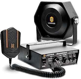 SoundAlert 12V 100W Police Siren PA System Kit [118-124dB Slim Speaker] [2 x 16A Aux Switch] [Hands-Free Air Horn] [PTT Mic] [Radio Rebroadcast] Warning Emergency Siren for Fire Tow Food Truck UTV ATV