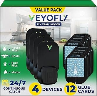 VEYOFLY Fly Trap Indoor, Fruit Fly Traps for Indoors, (4 Device + 12 Refills) Gnat Traps for House Indoor, Fly Catcher Indoor, Plug in Light Flying Insect Trap, Bug Light Killer, Fly Trap