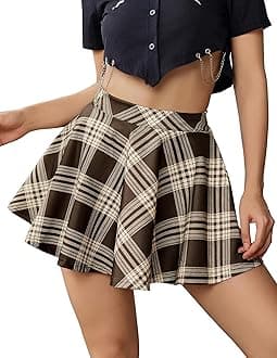 Pleated Mini Skirt Plaid Skirts High Waist A Line Skater Skirt for Lingerie Schoolgirl