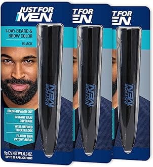 1-Day Beard & Brow Color, Temporary Color for Beard and Eyebrows, For a Fuller, Well-Defined Look, Up to 30 Applications, Black, Ships in Eco-Friendly Packaging (Pack of 3)