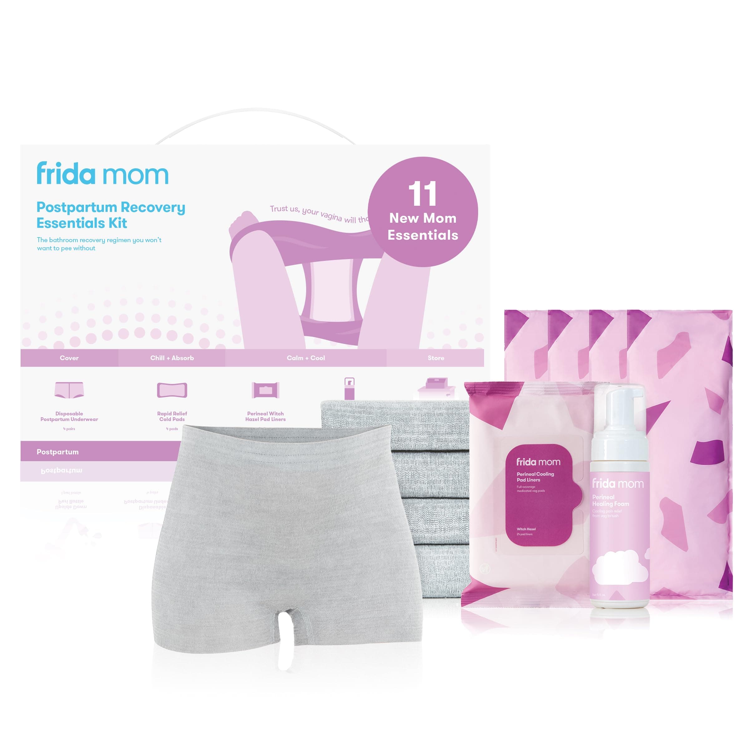 Postpartum Recovery Essentials Kit, Ideal Gift for New Mums, Includes Cooling Pad Liners, Ice Maxi Pads, Disposable Knickers, Perineal Healing Foam, 11pc set
