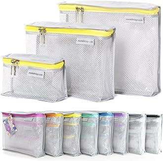 Travel Toiletry Bag Set of 3 – Clear TSA Approved Toiletry Bags for Women – Reusable Water-Resistant Makeup Organizer Pouches for Skincare, Cosmetics, Travel Accessories, Airport Packing - Yellow
