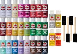 PROMOABMP22 Holiday Acrylic Paint Set, 32 Piece, 26 Apple Barrel Paints, 2 Mod Podge Acrylic Sealers and 4 Foam Brushes