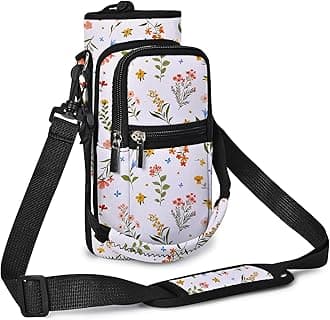 AUPET Water Bottle Sling Bag Sleeve Holder Carrier 25/32/40/64 oz,Insulated Crossbody Water Bottle Case Cover with Strap and Pockets for Men/Women Walking Hiking (Colorful Floral, 32oz)