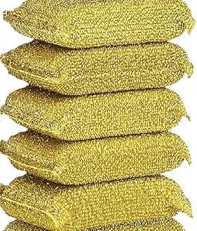 Non-Scratch Scrub Sponges Pads, Cleaning Scrub Sponge, Dish Wash Sponge, Kitchen Sponge, Multi-Use Heavy Duty Scrub Sponge 6 Packs (Gold)