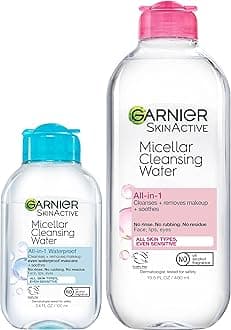 Garnier SkinActive Micellar Cleansing Water, For All Skin Types, 13.5 fl oz + Micellar Cleansing Water, For Waterproof Makeup, 3.4 fl oz