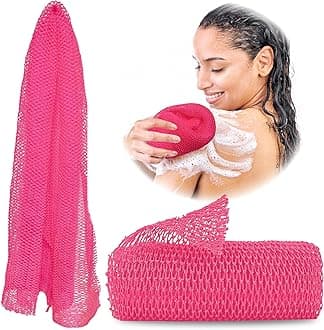 Adeton African Net Sponge, Exfoliating Body Scrubber, Body Exfoliator, Long Net Sponge, 17 Colors, Sapo, Shower Bath Accessories, Back Foot Scalp Scrub, Flat Dead Skin Remover Body Wash (Pink)