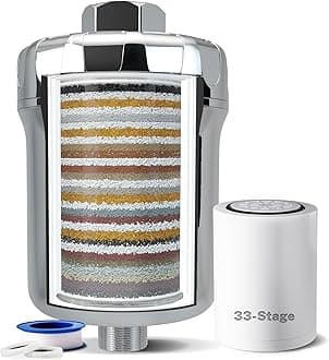 33-Stage High Output Shower Filter, Universal Shower Head Filter for Hard Water, 99% Removal of Heavy Metals, Chlorine & Sediment - Chrome (SF1S)